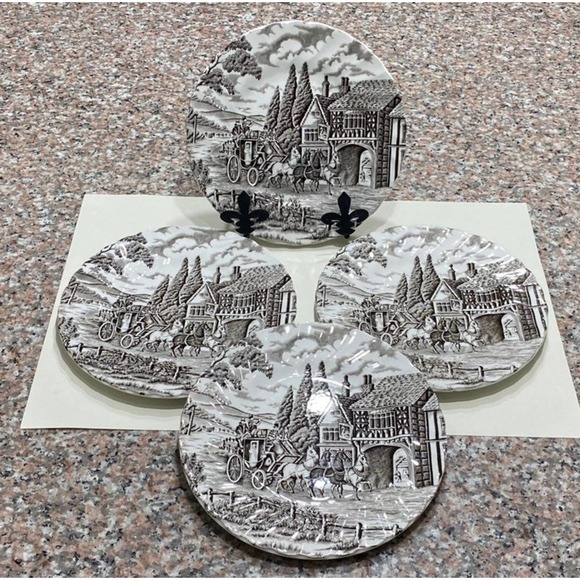 Set of 4 Salad Plates Royal Mail Brown (Cream Background) by MYOTT STAFFORDSHIRE - Picture 1 of 12